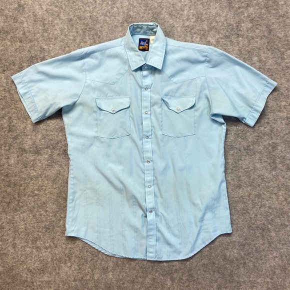 Rock Canyon Other - Rock Canyon Western Snap Shirt Mens 16.5 Light Blue Vintage Dobby Stripe Short